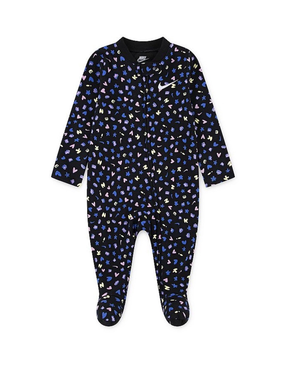 Nike Baby Girl Footed One-Piece with Blue, Cream & Pink Heart Print 6 Months